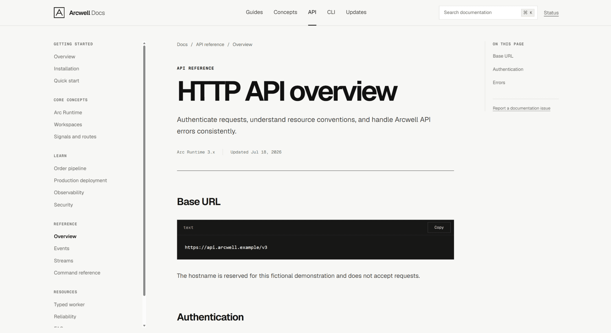 API documentation page with code snippet