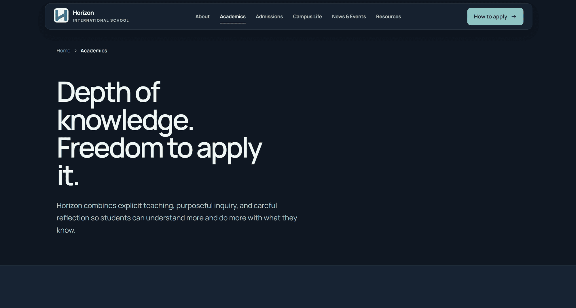 Academics overview page