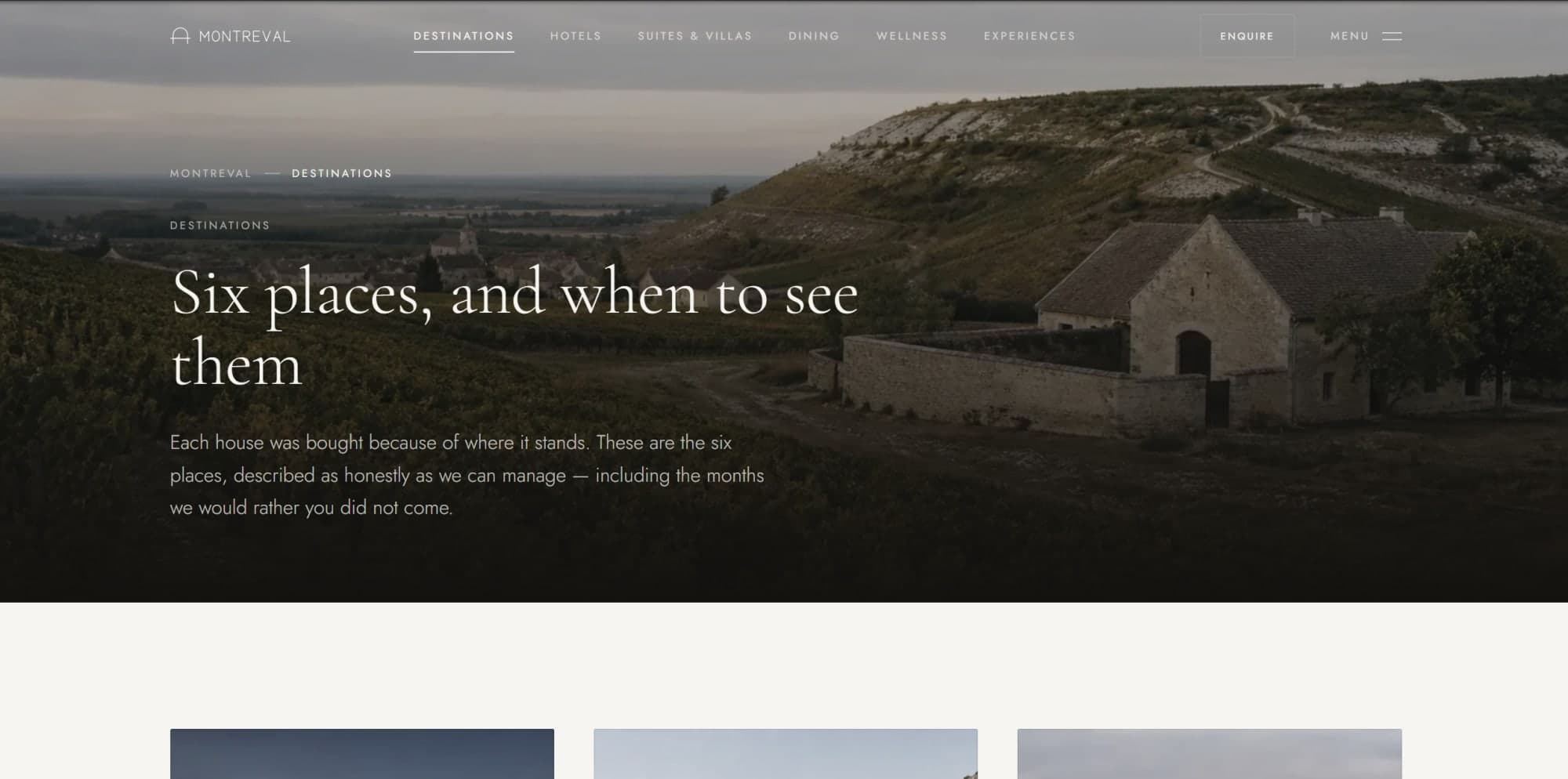 Destinations overview page