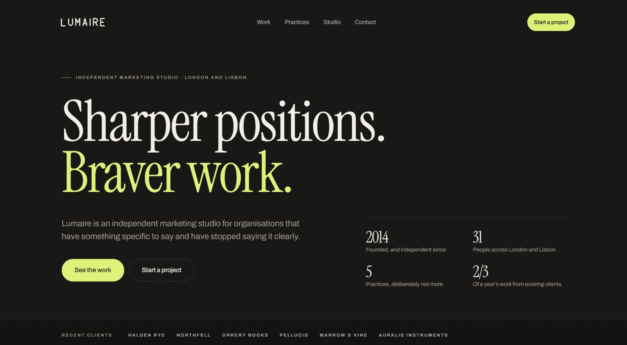 Lumaire home page hero